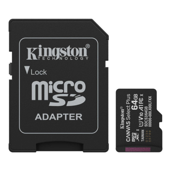 Карта пам'яті Kingston 64GB microSDXC class 10 UHS-I V10 A1 Canvas Select Plus (SDCS3/64GB)
