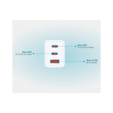 Зарядний пристрій D-Link 2xUSB-C + 1xUSB-A 65W GaN white (DCP-651)