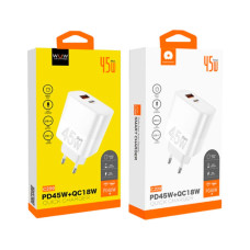 Зарядний пристрій WUW C209 1xUSB-C PD45W + 1xUSB QC3.0 18W White (WUW-C209)