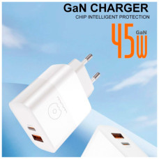 Зарядний пристрій WUW C209 1xUSB-C PD45W + 1xUSB QC3.0 18W White (WUW-C209)