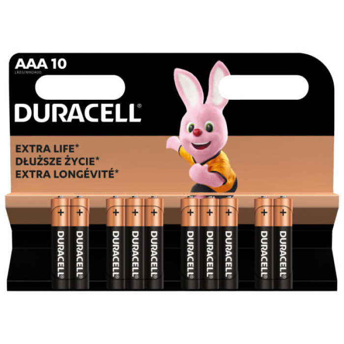 Батарейка Duracell AAA лужні 10 шт. в упаковці (5002509/5006462)