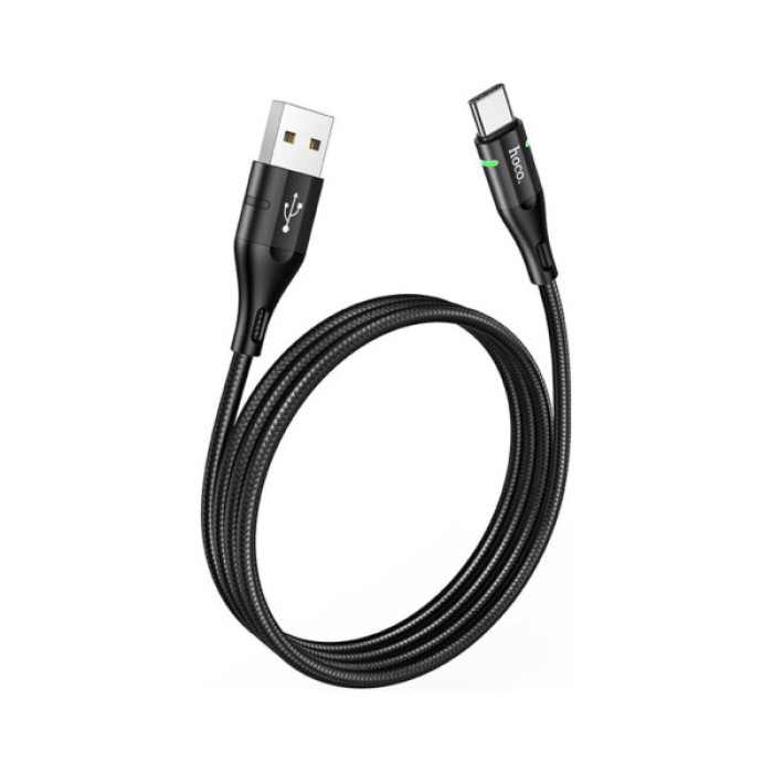 Дата кабель USB 2.0 AM to USB-C 1.2m 3A nylon aluminum with light indicator U93 black HOCO (6931474732170)
