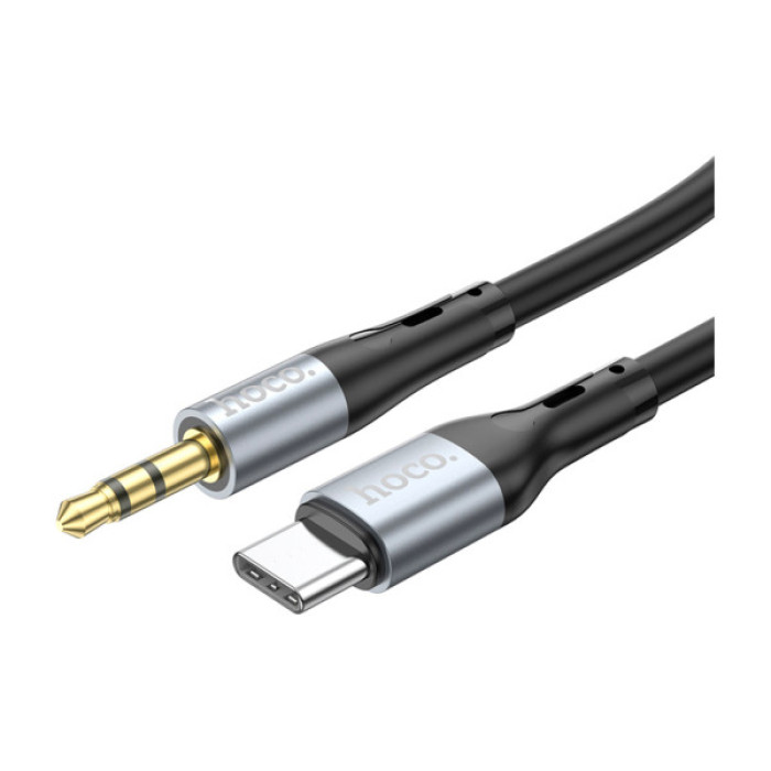 Кабель мультимедійний USB-C to 3.5mm M 1.0m silicone black HOCO (6931474769497)