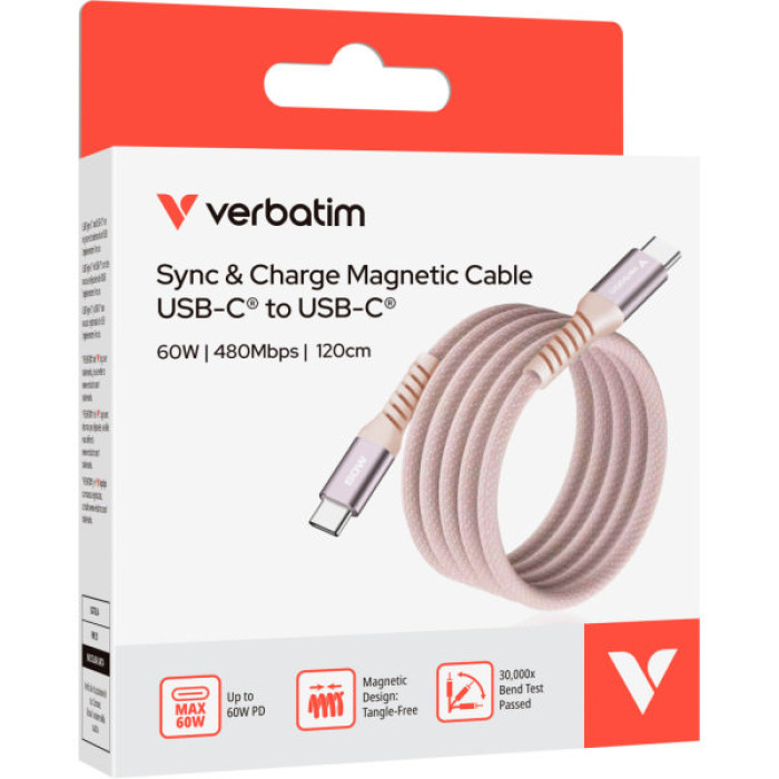 Дата кабель USB-C to USB-C 1.2m Magnetic 60W pink Verbatim (31853)