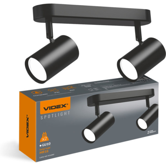 Світильник точковий Videx під лампу 2xGU10 накладний поворотний (VL-SPF05B-BPB)