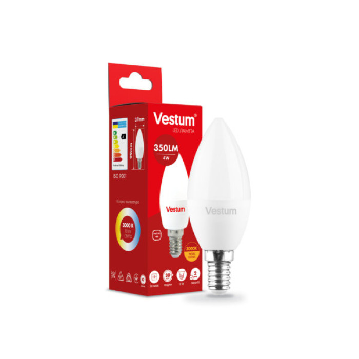 Лампочка Vestum LED C37 4W 3000K 220V E14 (1-VS-1308)