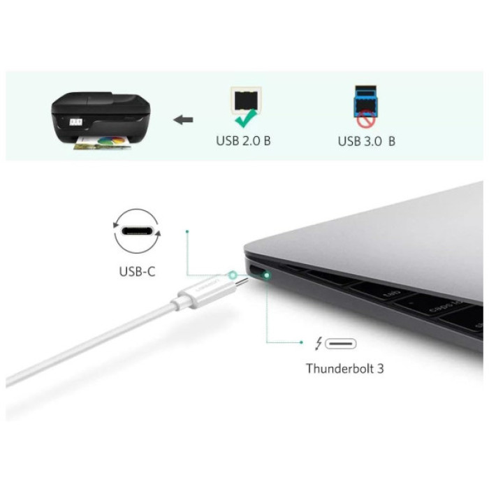 Кабель для принтера Ugreen USB-C 2.0 to BM 1.5m white (40417)