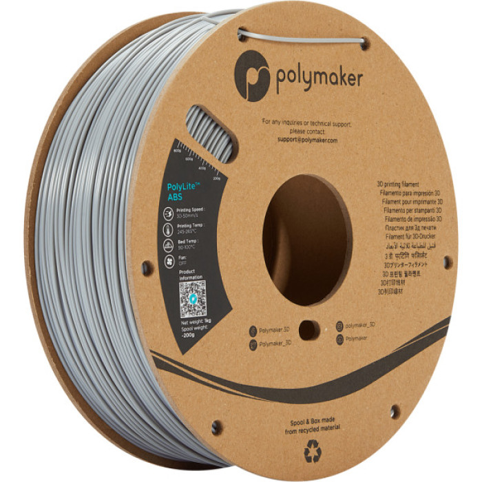 Пластик для 3D-принтера Polymaker ABS POLYLITE 1,75mm 1kg GREY (PE01003)