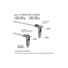 Дата кабель 6in1 inCharge XL 0.3m white Rolling Square (XLS02R)