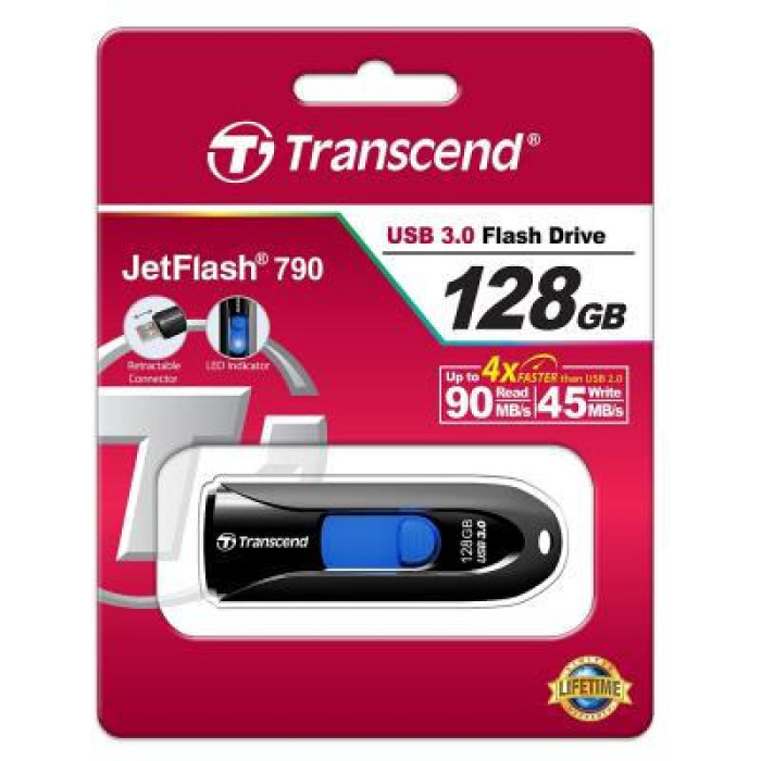 USB флеш накопичувач Transcend 128GB JetFlash 790 Black USB 3.0 (TS128GJF790K)