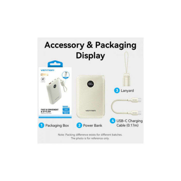 Батарея універсальна VENTION 10000mAh 22,5W Fast Charging, USB-A, 2xUSB-C Beige (FKAN0-C)