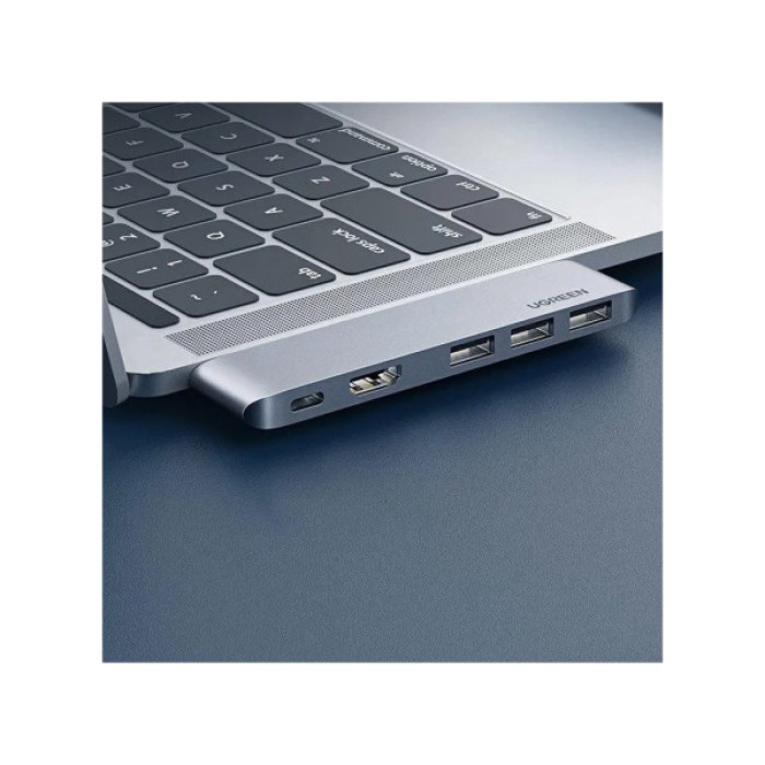 Концентратор Ugreen 2xUSB-C to 3xUSB 3.0 + HDMI + USB-C CM251 gray (60559)