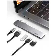 Концентратор Ugreen 2xUSB-C to 3xUSB 3.0 + HDMI + USB-C CM251 gray (60559)