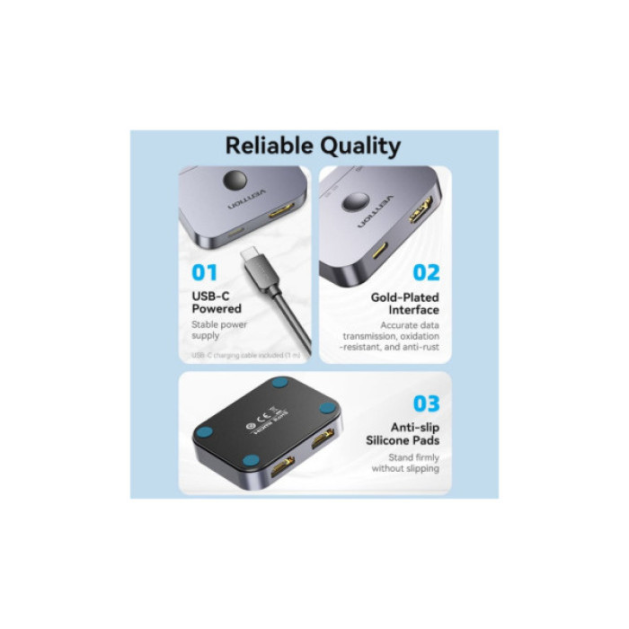 Спліттер Vention HDMI 2.1 UHD 8K 60Hz 3D, HDCP HDR Dolby 7.1 перемикач двонаправле (AKPH0)