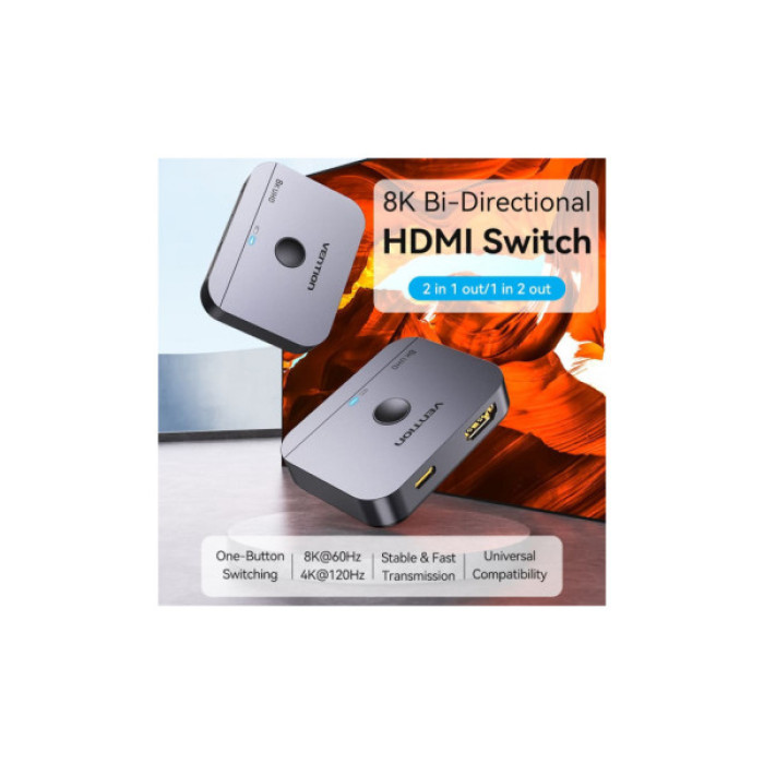 Спліттер Vention HDMI 2.1 UHD 8K 60Hz 3D, HDCP HDR Dolby 7.1 перемикач двонаправле (AKPH0)