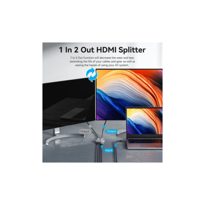 Спліттер Vention HDMI 2.1 UHD 8K 60Hz 3D, HDCP HDR Dolby 7.1 перемикач двонаправле (AKPH0)