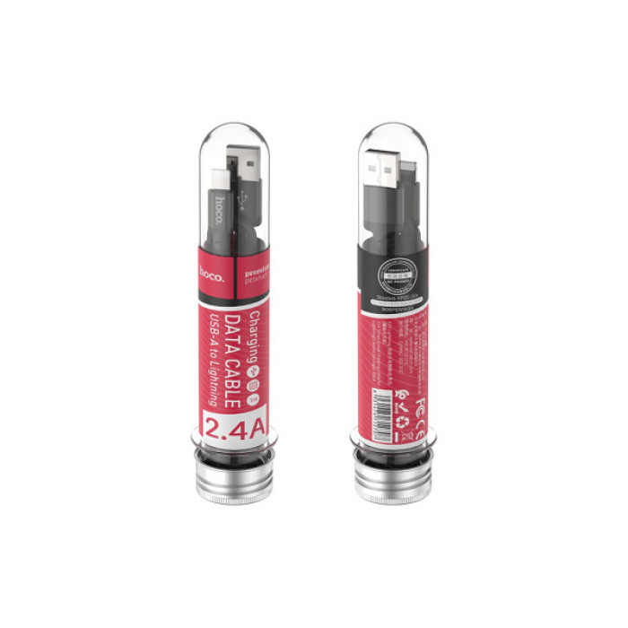 Дата кабель USB 2.0 AM to Lightning 1.0m 2A nylon X14 black HOCO (6957531062820)