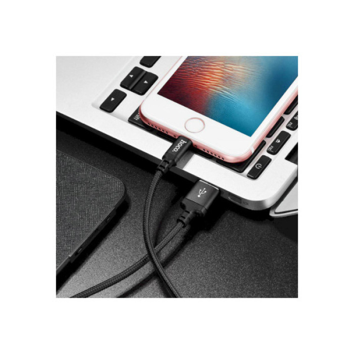 Дата кабель USB 2.0 AM to Lightning 1.0m 2A nylon X14 black HOCO (6957531062820)