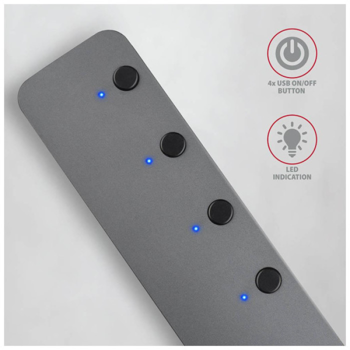 Концентратор AXAGON USB 3.1 to 4xUSB 3.0 0.2m switch black (HUE-MSA)