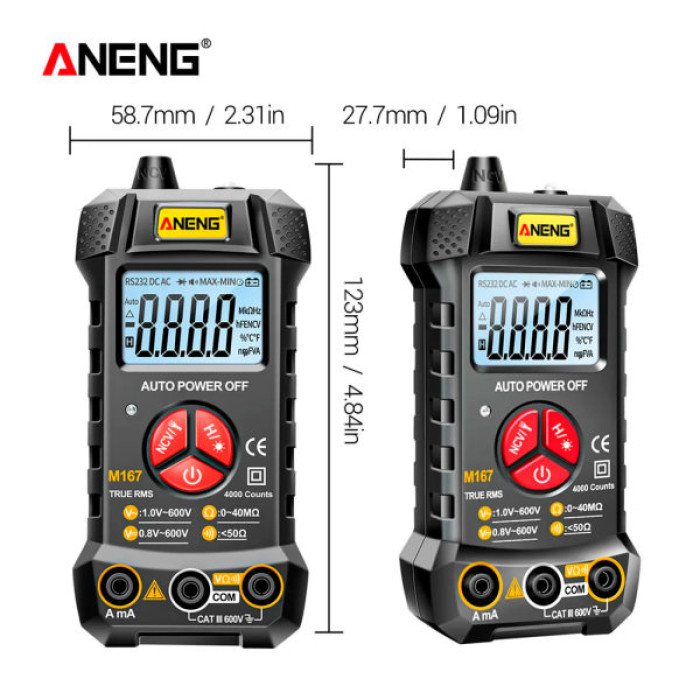 Цифровий мультиметр ANENG M167, V, A, R, C, T, F, функція hFE (M167)