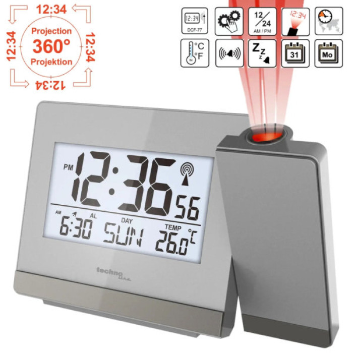 Настільний годинник Technoline WT538 проекційний Silver/Anthracite (DAS301198)