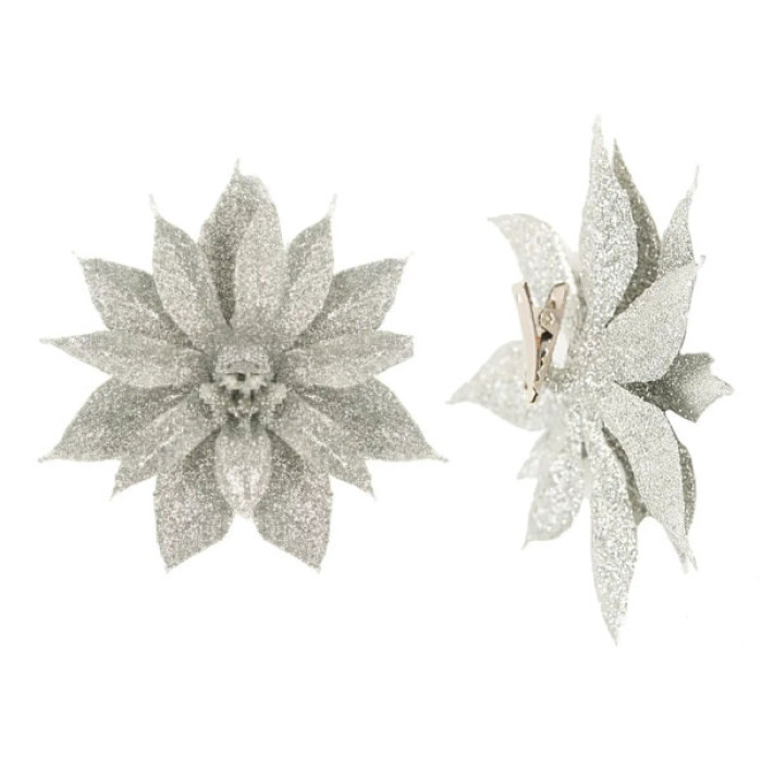 Ялинкова іграшка House Of Seasons Квітка декоративна на кліпсі срібляста H&S 10 см 3 шт (8720362230816)