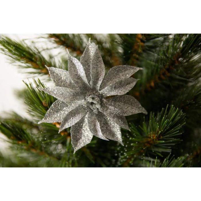 Ялинкова іграшка House Of Seasons Квітка декоративна на кліпсі срібляста H&S 10 см 3 шт (8720362230816)