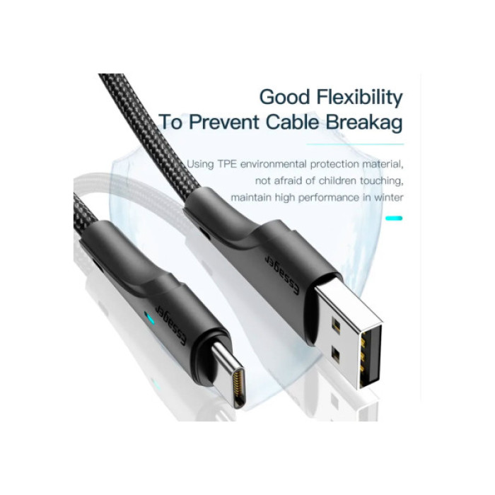 Дата кабель USB 2.0 AM to USB-C 3.0m black Essager (EXCT-LSC01)