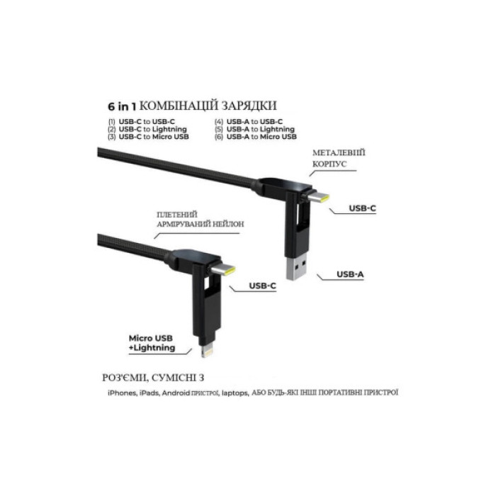 Дата кабель 6in1 inCharge XL 3.0m black Rolling Square (XLL01R)