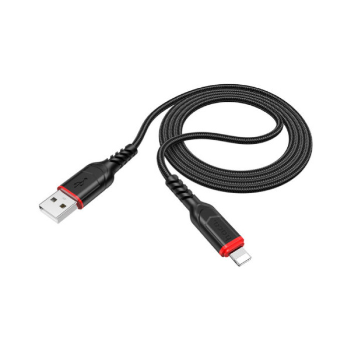 Дата кабель USB 2.0 AM to Lightning 1.0m 2.4A nylon X59 black HOCO (6931474744869)