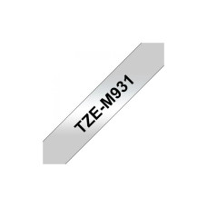 Стрічка для принтера етикеток UKRMARK B-TM931P, 12мм х 8м, black on matte silver, совместимая с TZeM931, ламинированная (900500)