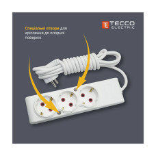 Мережевий подовжувач TECCO 1.5м 2 поста white (8681277843433)