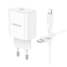 Зарядний пристрій BOROFONE BA81A USB-C PD20W + cable USB-C to Lightning White (6941991108198)