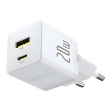 Зарядний пристрій Baseus 1xUSB-C 20W + 1xUSB white + cable USB-C to USB-C 60W 1.0m (P10111608213-01)