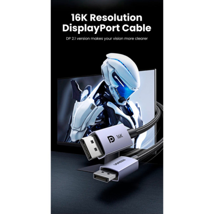 Кабель мультимедійний DisplayPort M to DisplayPort M 3.0m 16K DP118 black Ugreen (25862)