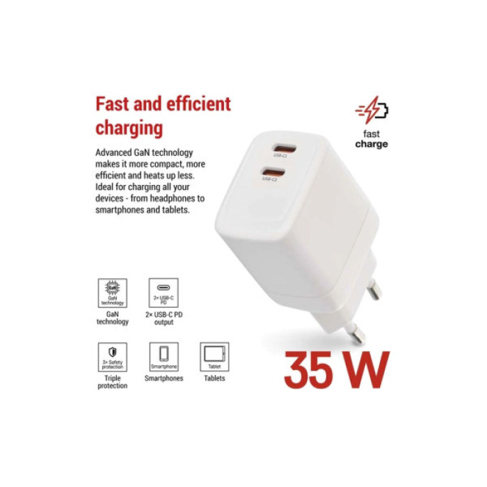 Зарядний пристрій EMOS V03G35 2xUSB-C 35W GaN (V03G35)