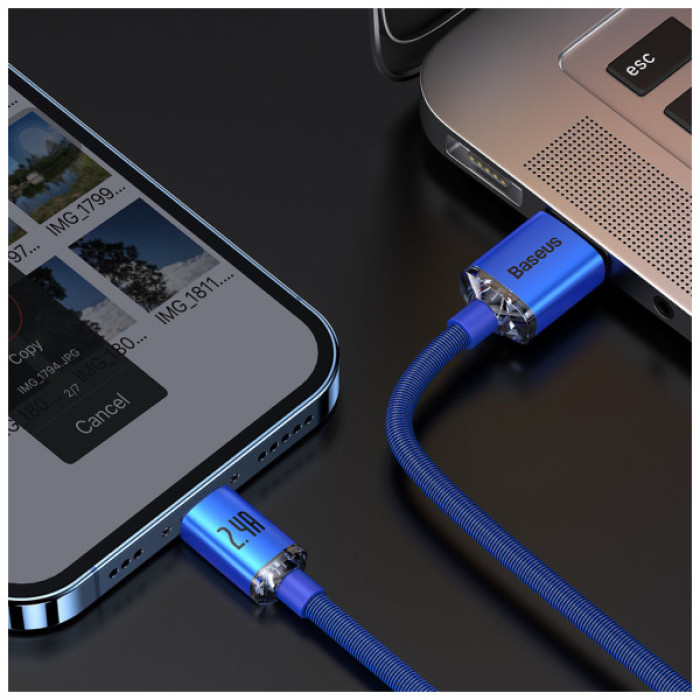 Дата кабель USB 2.0 AM to Lightning 1.2m 2.4A blue Baseus (CAJY000003)