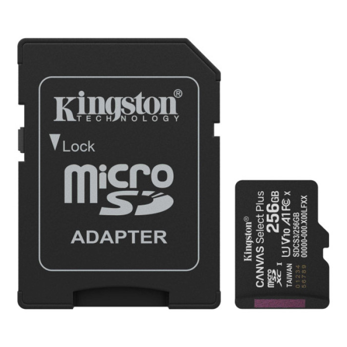 Карта пам'яті Kingston 256GB microSDXC class 10 UHS-I V10 A1 Canvas Select Plus (SDCS3/256GB)