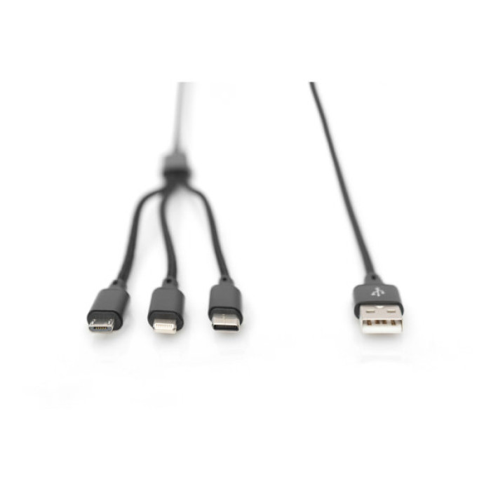 Дата кабель USB 2.0 AM to Lightning + Micro 5P + USB-C 1.0m charge only Digitus (AK-300160-010-S)