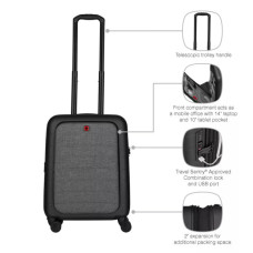 Валіза Wenger Syntry, полікарбонат/поліестер, мала, н/б 16", 4 колеса, чорна (610163)