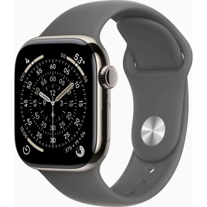 Смарт-годинник Apple Watch Series 11 GPS + Cellular 42mm Natural Titanium Case with Stone Grey Sport Band - S/M (MF8M4RK/A)