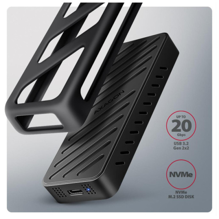 Кишеня зовнішня AXAGON USB-C 20Gbps metal box for M.2 NVMe SSD ARMORED (EEM2-20G)