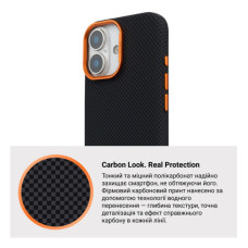 Чохол до мобільного телефона Armorstandart LikeCarbon2 SE MagCase Apple iPhone 17 Kevlar Black Orange (ARM89163)