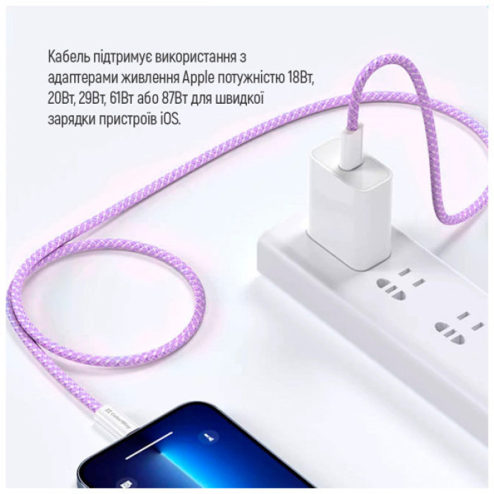 Дата кабель USB-C to Lightning 1.0m 27W purple ColorWay (CW-CBPDCL061-PU)