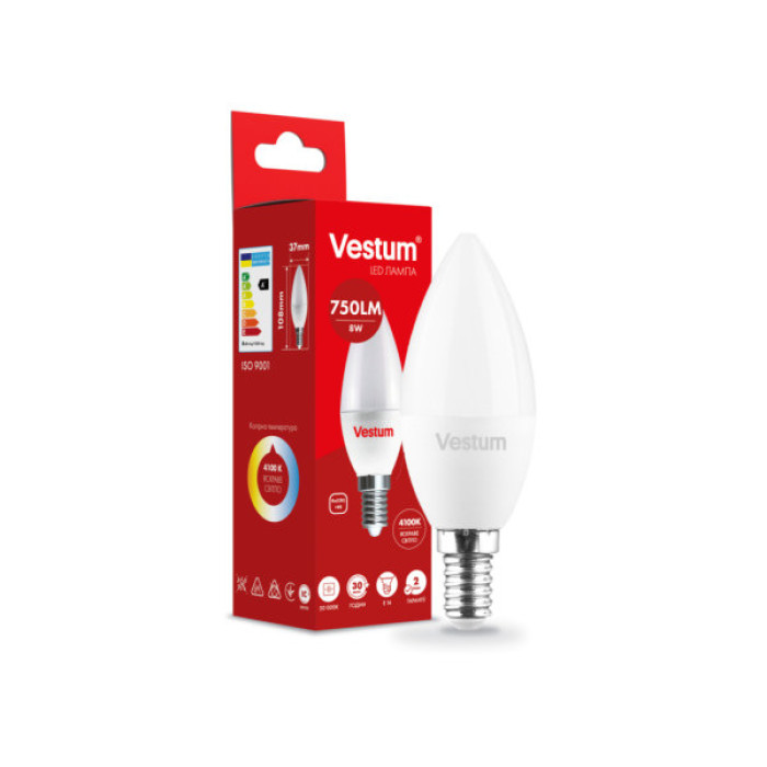 Лампочка Vestum C37 8W 4100K 220V E14 (1-VS-1311)