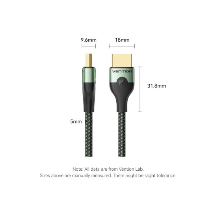 Кабель мультимедійний HDMI M to HDMI M 1.5m 8K ultra thin cotton braided green Vention (ALOGG)