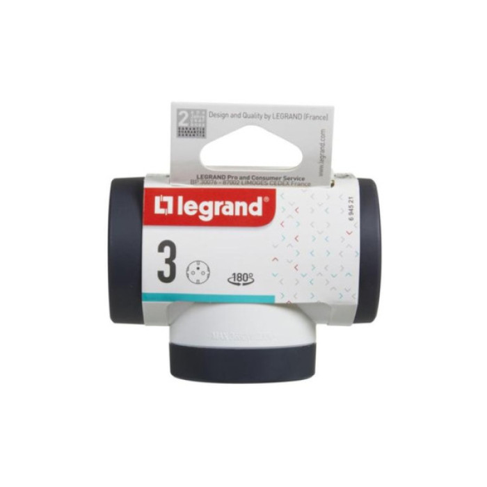 Мережевий розгалужувач LEGRAND ПРЕМІУМ поворотний 3х2К+З бокові розетки, колір Білий/Чорний (694521)