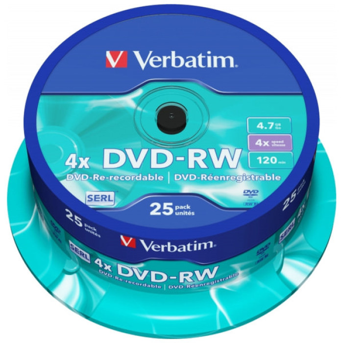 Диск DVD Verbatim 4.7Gb 4x CakeBox 25 шт silver (43639)