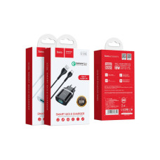 Зарядний пристрій HOCO C12Q Smart USB QC3.0 + cable USB to USB-C 18W Black (6931474716293)