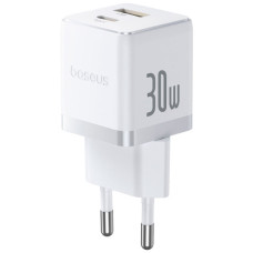 Зарядний пристрій Baseus 1xUSB-C 30W + 1xUSB white (P1011160A213-00)